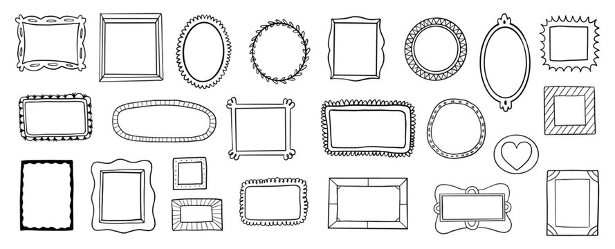 Hand drawn picture frames, doodle vector set
