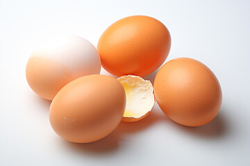 a group of eggs sitting on top of a white table