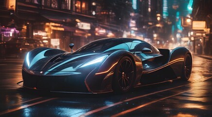 Complex luxury super car in close-up. Futuristic sports super car concept. Generative AI. - obrazy, fototapety, plakaty