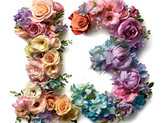 bouquet of roses in the shape of the number 13