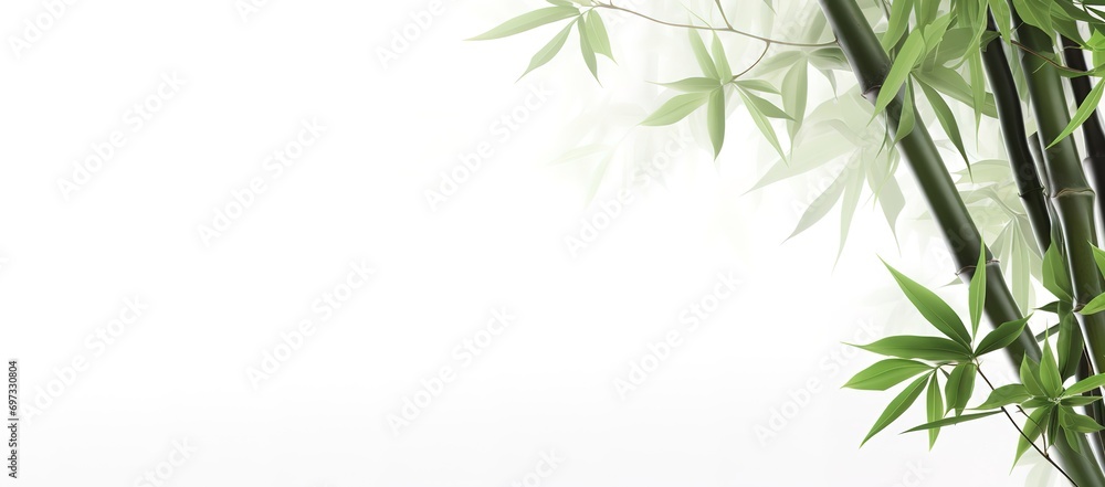 Wall mural green bamboo leaves on white background, can be used as posters, advertising media, presentations an - Wall murals