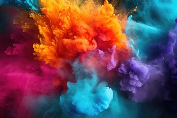 Colorful abstract powder explosion on black background. Colorful cloud of smoke, Colored powder explosion, Abstract close-up dust on the backdrop, AI Generated - obrazy, fototapety, plakaty