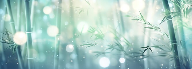 Green bamboo leaves with a blur effect, can be used as posters, advertising media, presentations and others. generative AI