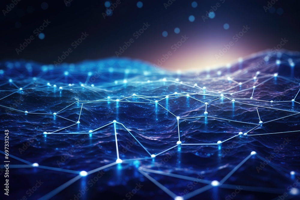 Poster 3d rendering of abstract technology background with digital connection lines and dots, cyber big dat