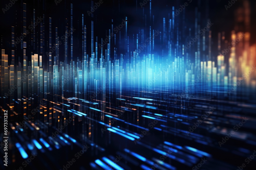 Poster abstract technology background with glowing lines and dots. 3d rendering, data technology illustrati
