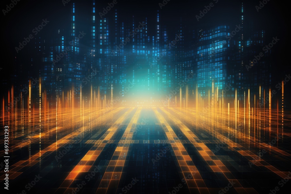Poster abstract technology background with glowing lines and dots. 3d rendering, data technology illustrati