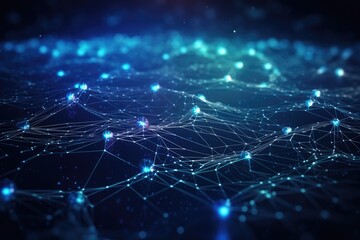 Obraz premium Abstract polygonal space low poly dark background with connecting dots and lines. Connection structure. 3d rendering, Cyber big data flow, blockchain data fields, and network, AI Generated