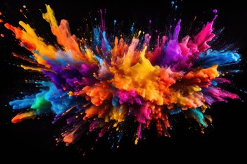 Colored paint splashes isolated on black background. 3d rendering, Colorful paint splashes and blots on a black background, AI Generated
