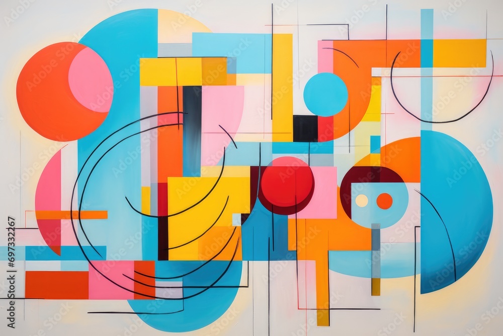 Poster abstract background with geometric elements and shapes in different colors and sizes, colorful geome
