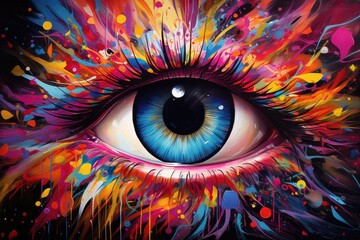Colorful eye with abstract background. Psychedelic eye painting, Colorful eye painting, AI Generated - Powered by Adobe
