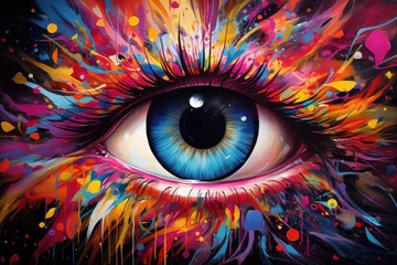 Foto op Aluminium Colorful eye with abstract background. Psychedelic eye painting, Colorful eye painting, AI Generated © Ifti Digital