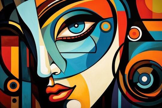 Abstract colorful human face on colorful background. Vector illustration eps10, Colorful illustration in the style of cubism, hand-drawn and artistic, AI Generated
