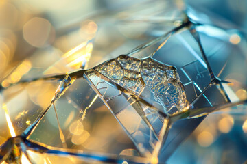Geometric crystal structure, macro photography of a crystal structure showcasing intricate geometric patterns, offering a visually captivating and abstract image with copy space.