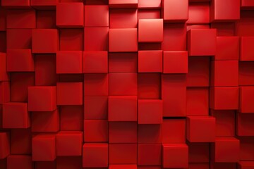 Abstract background of red cubes. 3d rendering, 3d illustration, Display a 3D wall background with red tiles wallpaper, AI Generated