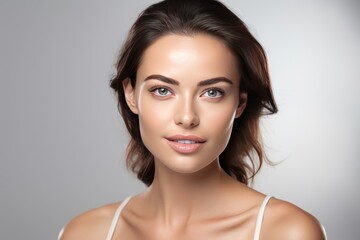 Naklejka premium Portrait of a beautiful woman Presenter for bright skin and skin care