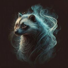 an ethereal and mesmerizing image of an Binturong Embrace the styles of illustration, dark fantasy, and cinematic mystery the elusive nature of smoke