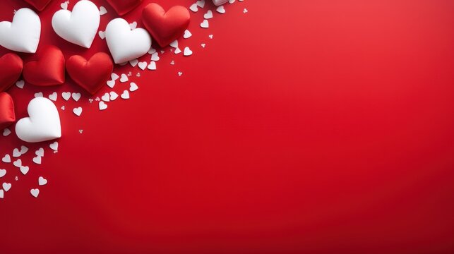 red background With white hearts for a happy Valentine's Day