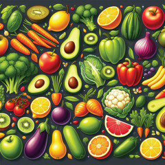 Vegetables and Fruits Social Media Post Template Cartoon Background Vector Illustration