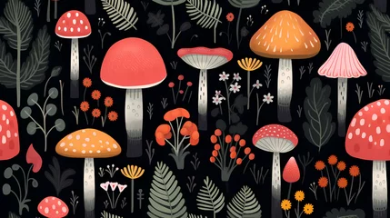 Foto op Canvas  mushrooms with flower seamless pattern © Sticker Me