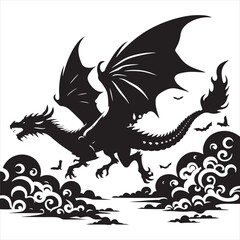 Night Symphony: Majestic Dragon Silhouette, Wings Creating Melodic Shadows - Flying Dragon Silhouette
