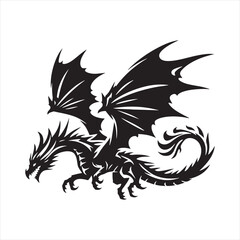 Ethereal Nightscape: Dragon Silhouette in Flight, Mesmerizing Shadows in the Dark - Flying Dragon Silhouette
