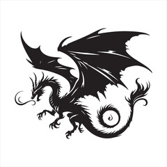 Celestial Wanderer: Silhouette of Flying Dragon Against the Mystical Night - Flying Dragon Silhouette
