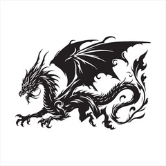 Darkened Canopy, Graceful Silhouette of a Dragon, Wings Whispering Tales - Silhouette of Flying Dragon
