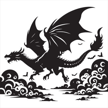 Night Symphony: Majestic Dragon Silhouette, Wings Creating Melodic Shadows - Flying Dragon Silhouette
