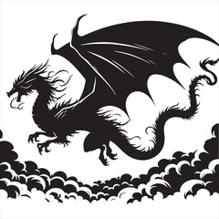 Celestial Elegance: Dragon Silhouette Soaring Amidst the Stars - Flying Dragon Silhouette
