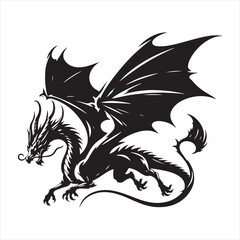 Wings of Fantasy: Silhouette of Flying Dragon Creating Art in the Night Sky - Flying Dragon Silhouette
