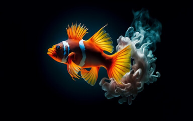 Fototapeta na wymiar an ethereal and mesmerizing image of an Clown Fish Embrace the styles of illustration, dark fantasy, and cinematic mystery the elusive nature of smoke