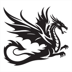 Flying Dragon Silhouette: Mystical Beast in Flight, Ethereal Wings Soaring in Moonlit Sky - Silhouette of Flying Dragon
