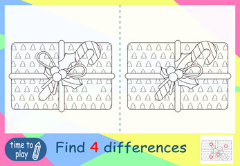 children's educational game. logic game. coloring book. find the difference. New Year. 
New Year's gift