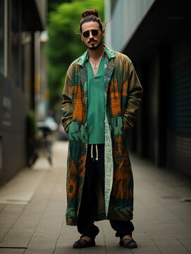 man wearing wool jacket and sunglasses bad boy look fashion, Generative Ai