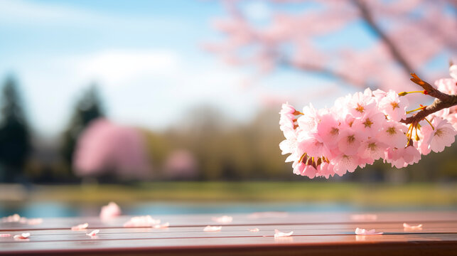 桜とテーブル