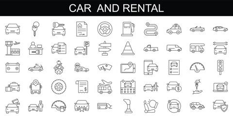 Car and rent simple minimal thin line icon - obrazy, fototapety, plakaty