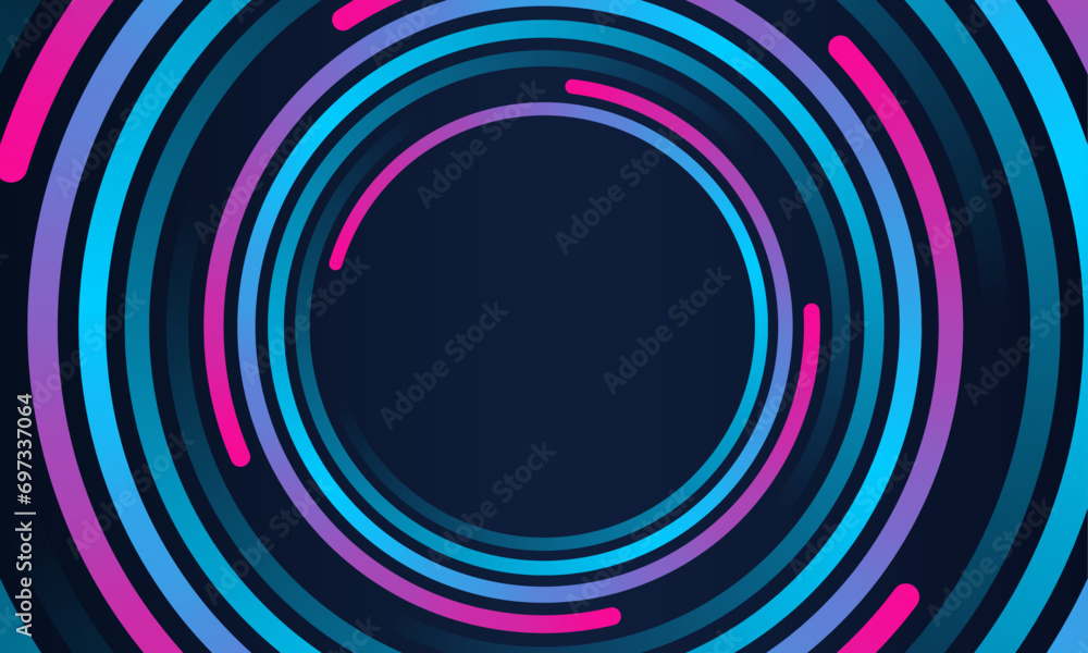 Aufkleber abstract circle line pattern spin blue pink light isolated on black background in the concept of art