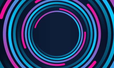 Abstract circle line pattern spin blue pink light isolated on black background in the concept of Artificial intelligence, gaming, music, technology,  - obrazy, fototapety, plakaty