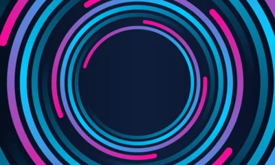 Türaufkleber Abstract circle line pattern spin blue pink light isolated on black background in the concept of Artificial intelligence, gaming, music, technology,  © Olga Tsikarishvili