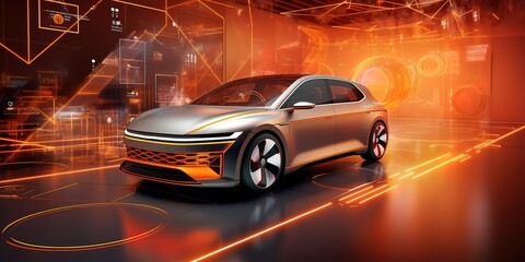 An illustration of a car with advanced renewable energy. generative AI