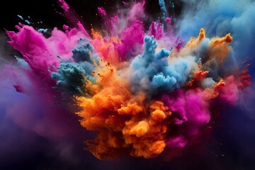 Obraz na płótnie Canvas : A burst of colored powder exploding from a festival canon, creating a vivid cloud