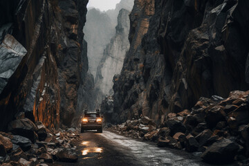 driving in the mountains - obrazy, fototapety, plakaty