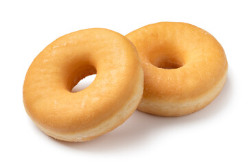 Pair of tasty sweet traditional donuts close up isolated on white background