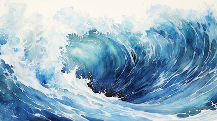 crashing ocean waves by watercolor - obrazy, fototapety, plakaty