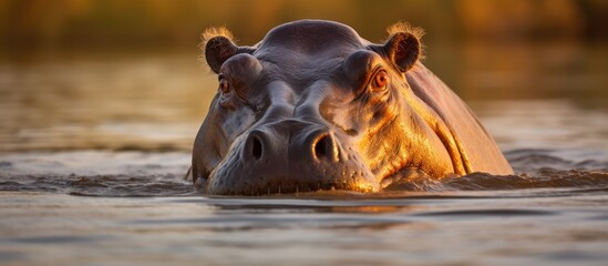 Hippopotamus amphibius in Chobe National Park, Botswana. - obrazy, fototapety, plakaty