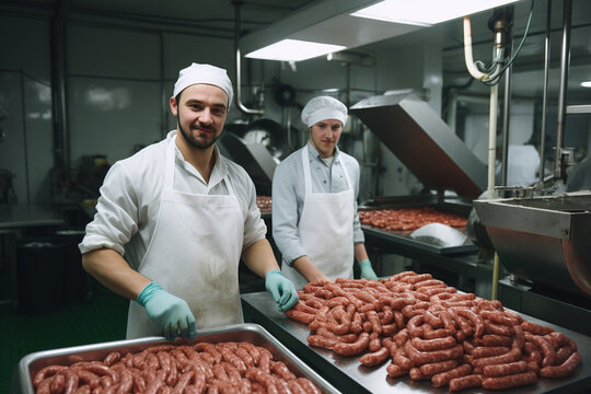 man in a Factory Packaging Sausages and Chorizos in a Meat Processing Company