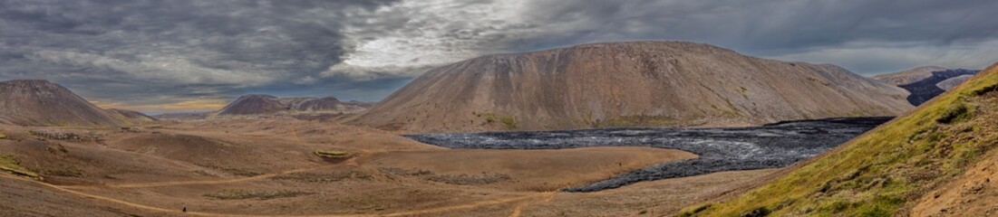Panorama of canyon filled with lava, Iceland