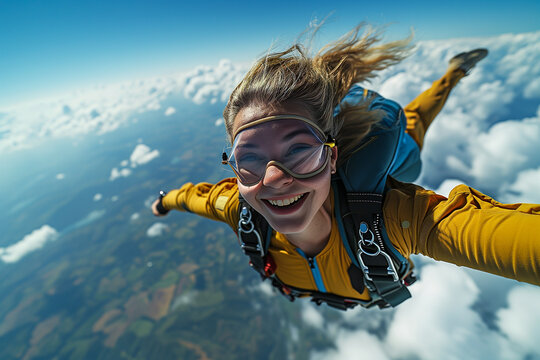Young woman has fun skydiving