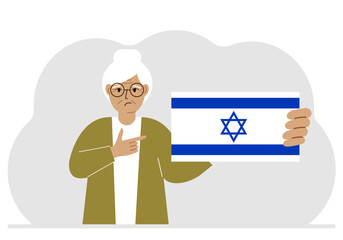 A Jewish woman holds an Israeli flag. Vector