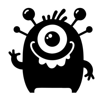 recommend clip art: minimal carton funny monster Doodle character, vector silhouette, black color silhouette